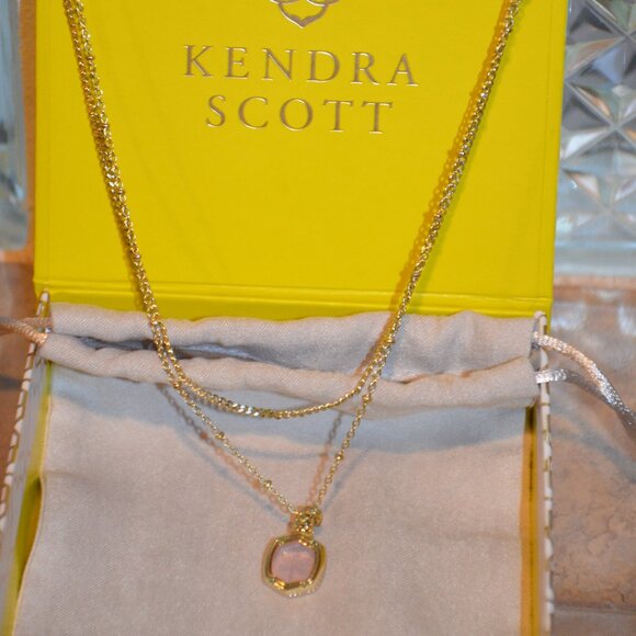 Kendra Scott Davie Pink Firefly Intaglio Double Strand Necklace in Gold Tone - Picture 2 of 6
